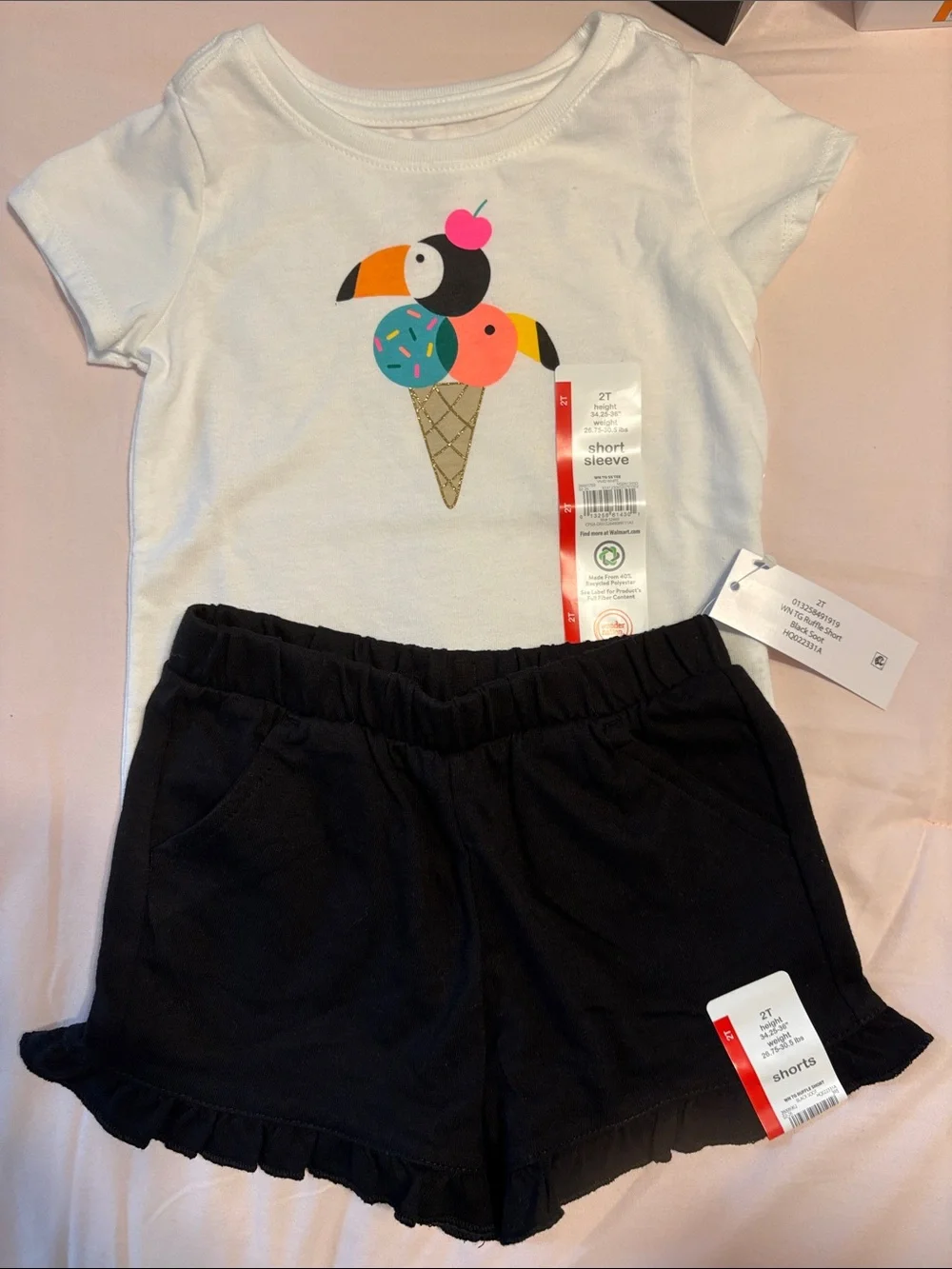 Cat & Jack White Tee with Colorful Toucan Ice Cream Graphic